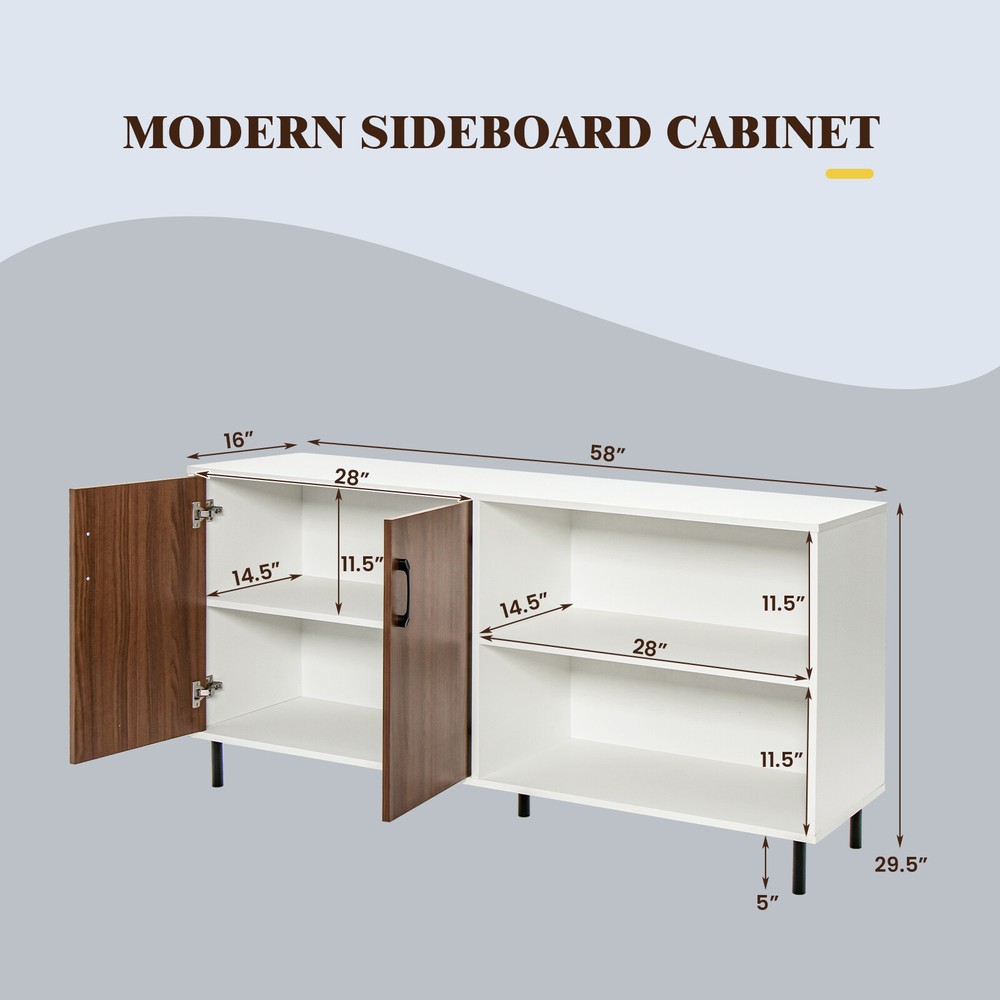 Modern Buffet Sideboard Kitchen Storage Cabinet w/ 2 Doors & Open Compartments