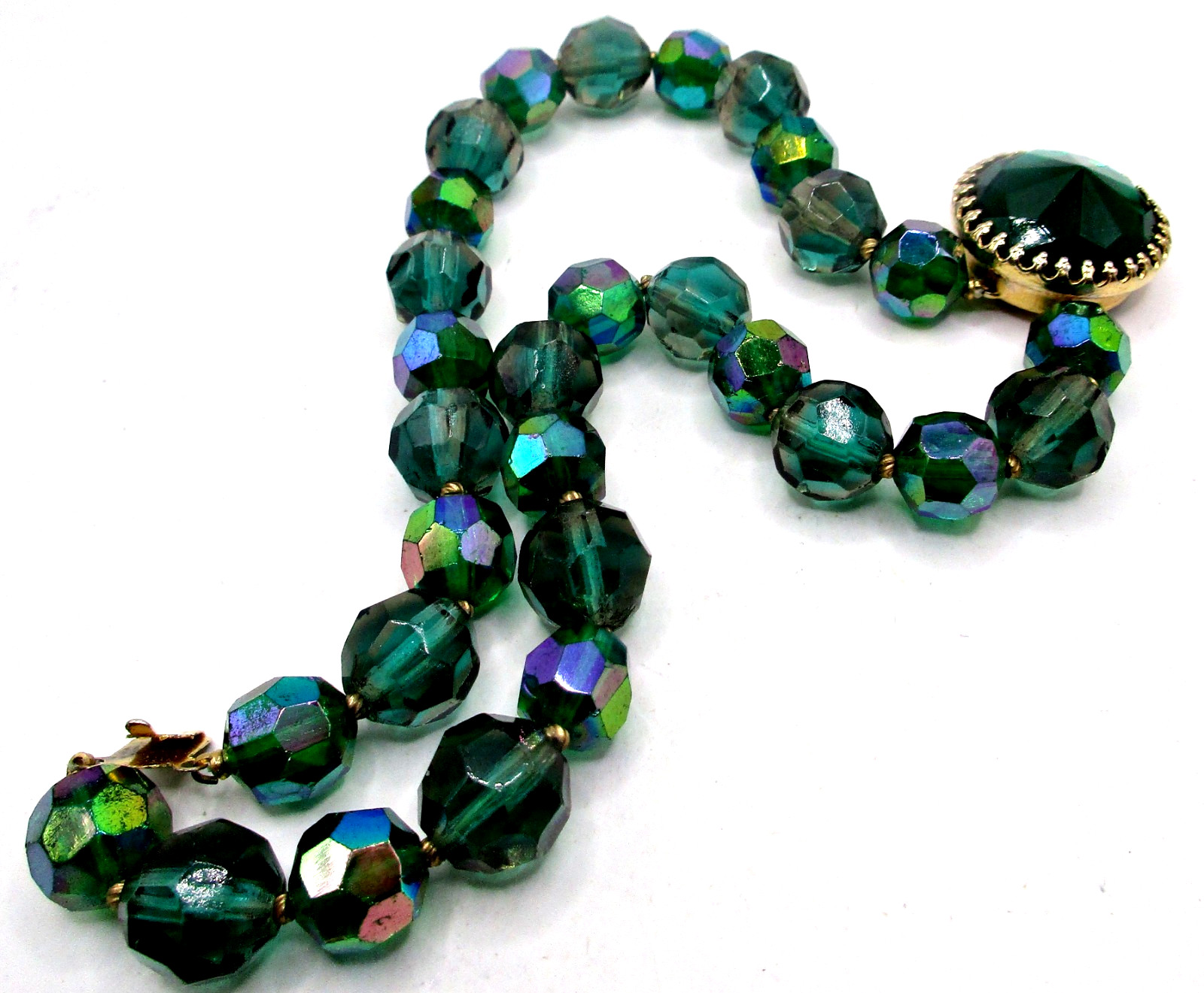 Vintage 50s Signed Hattie Carnegie Green Aurora Borealis AB Crystals Bracelet