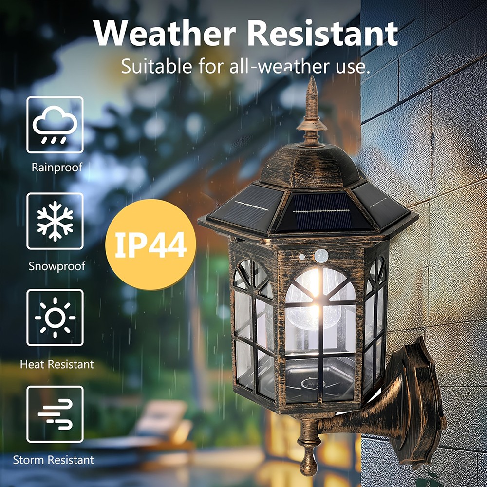 2PCS Solar Wall Lantern Light Dusk To Dawn LED Sconce Lamp Porch Outdoor Lamp