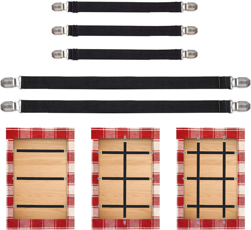Table Cloth Holder Clips Hidden Strap 5 Pack - Adjustable Elasticity Picnic Tabl