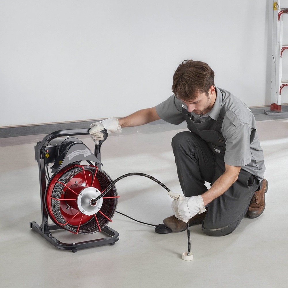 75ft Solid-Core Drain Auger, 4 Interchangeable Cutters