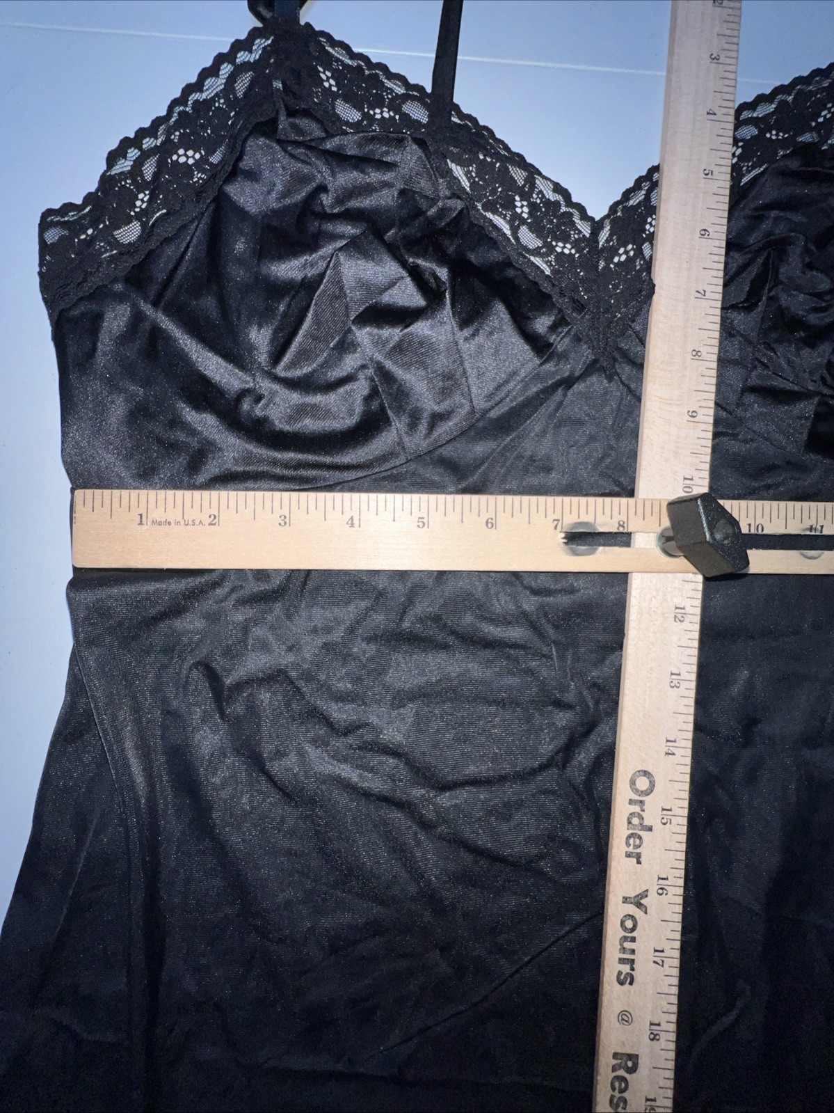 VTG 90s Vanity Fair Lace Trim Full Slip Dress 40 L Nylon Knee Length Black