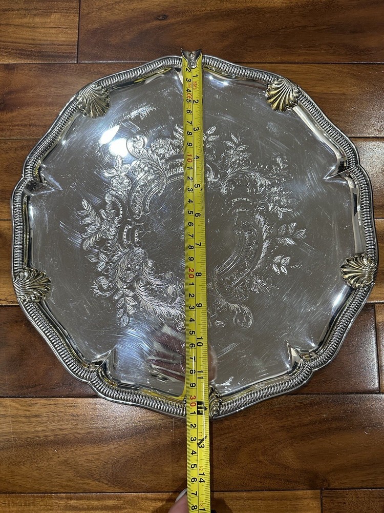 Gorham Vintage Silver Platter With Etching Details