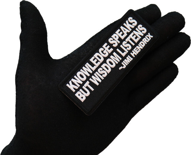 Patch (Iron-On/Sew-On), Knowledge Speaks Wisdom Listens Patch, 4" x 1.5"
