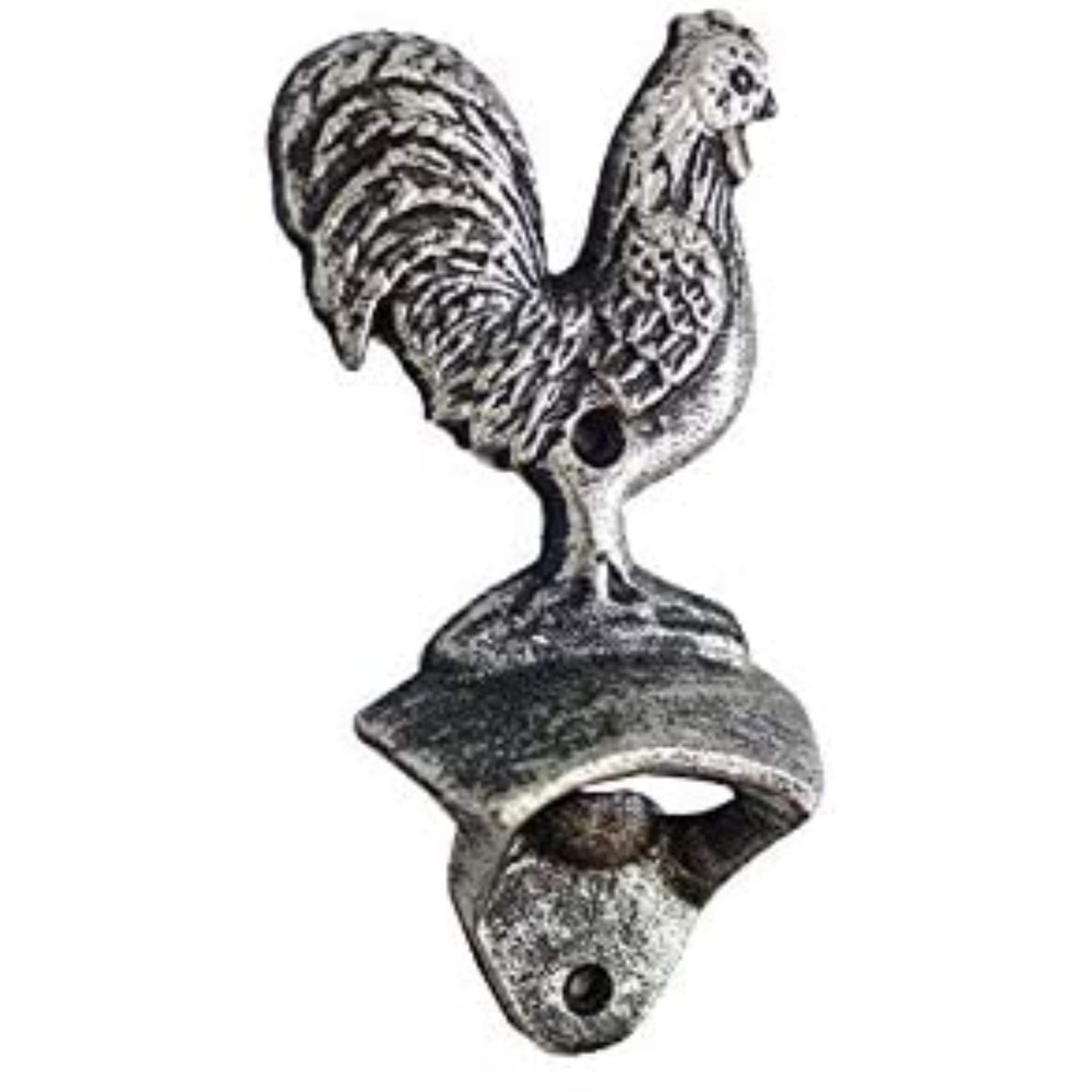 Handcrafted Rustic Silver Cast Iron Rooster Bottle Opener 6" – Nautical Decor