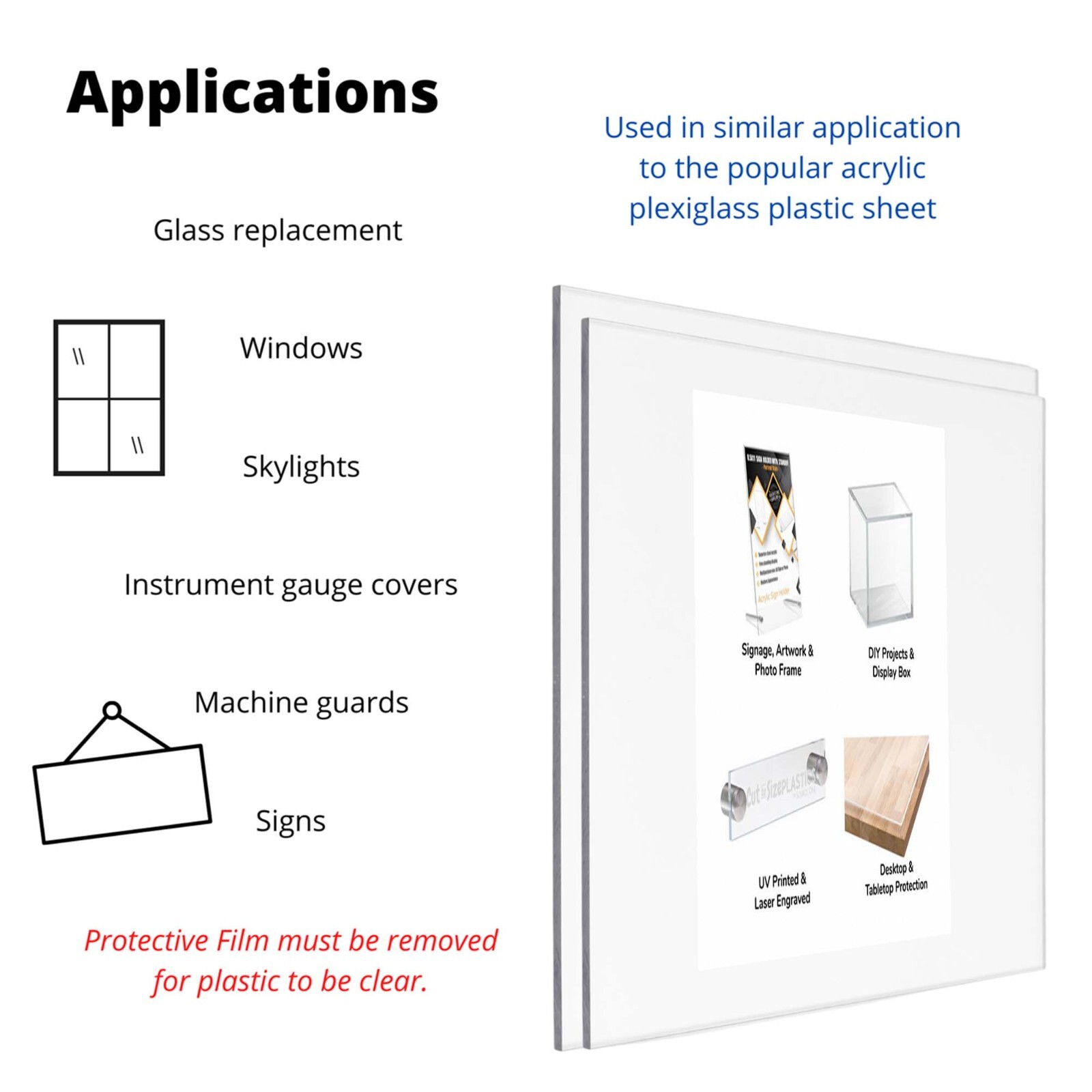 Polycarbonate Plastic Sheet - 1/8" Thick (3mm) - Clear - Choose Your Size