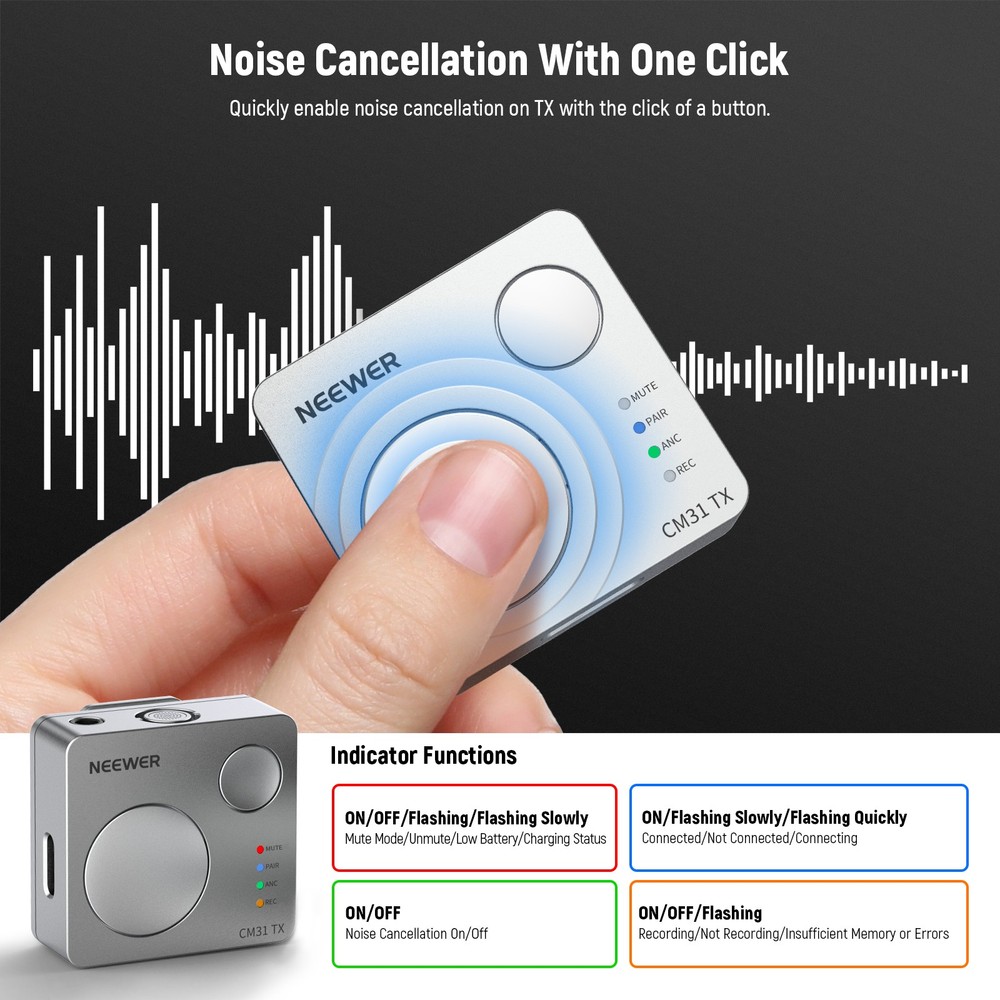 NEEWER CM31D Wireless Mic - 8GB, 820ft, 48KHz, for iPhone/Android/PC