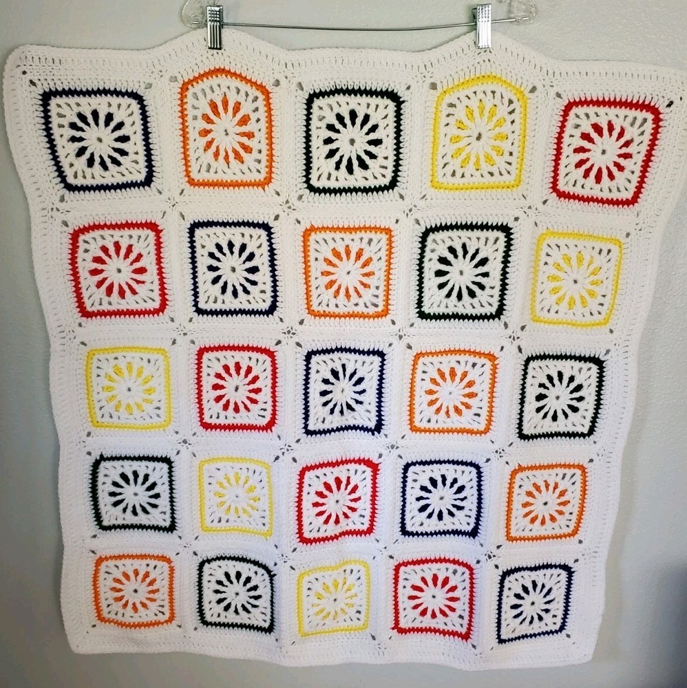 Small Handmade Crochet Blanket Multicolor Squares