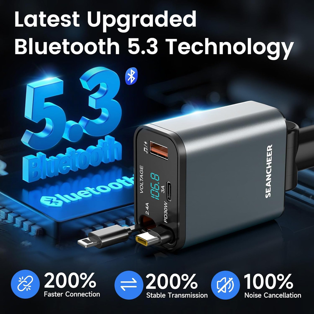 SEANCHEER Car Bluetooth Adapter & Car Charger USB C, 69W Cigarette Lighter Adapt