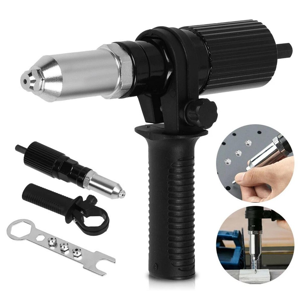 Black Electric Rivet Gun Conversion Adapter With Multi Size Nozzles