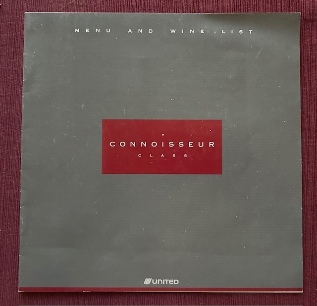 United Connoisseur Class Menu and Wine 1992