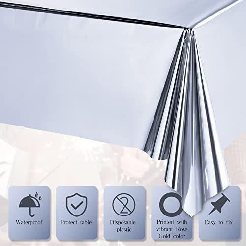 Pieces Foil Party Rectangular Table Covers Table Cloth 54 x 108 Inch 6 Silver