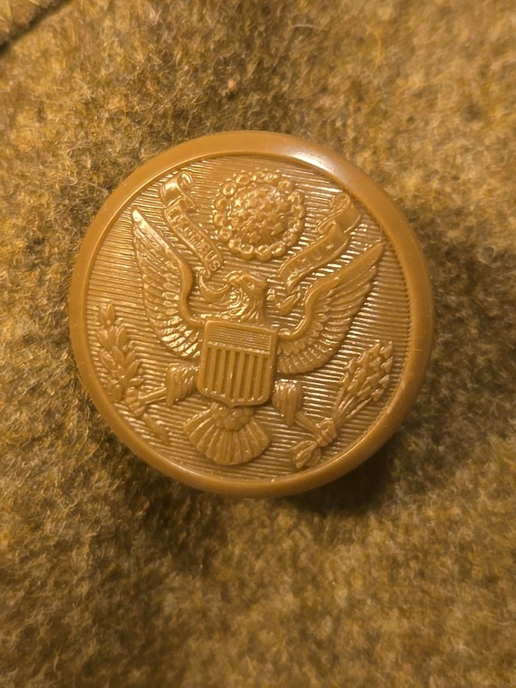 WWII dated 1943 Size 34/S Brown buttons wool overcoat.