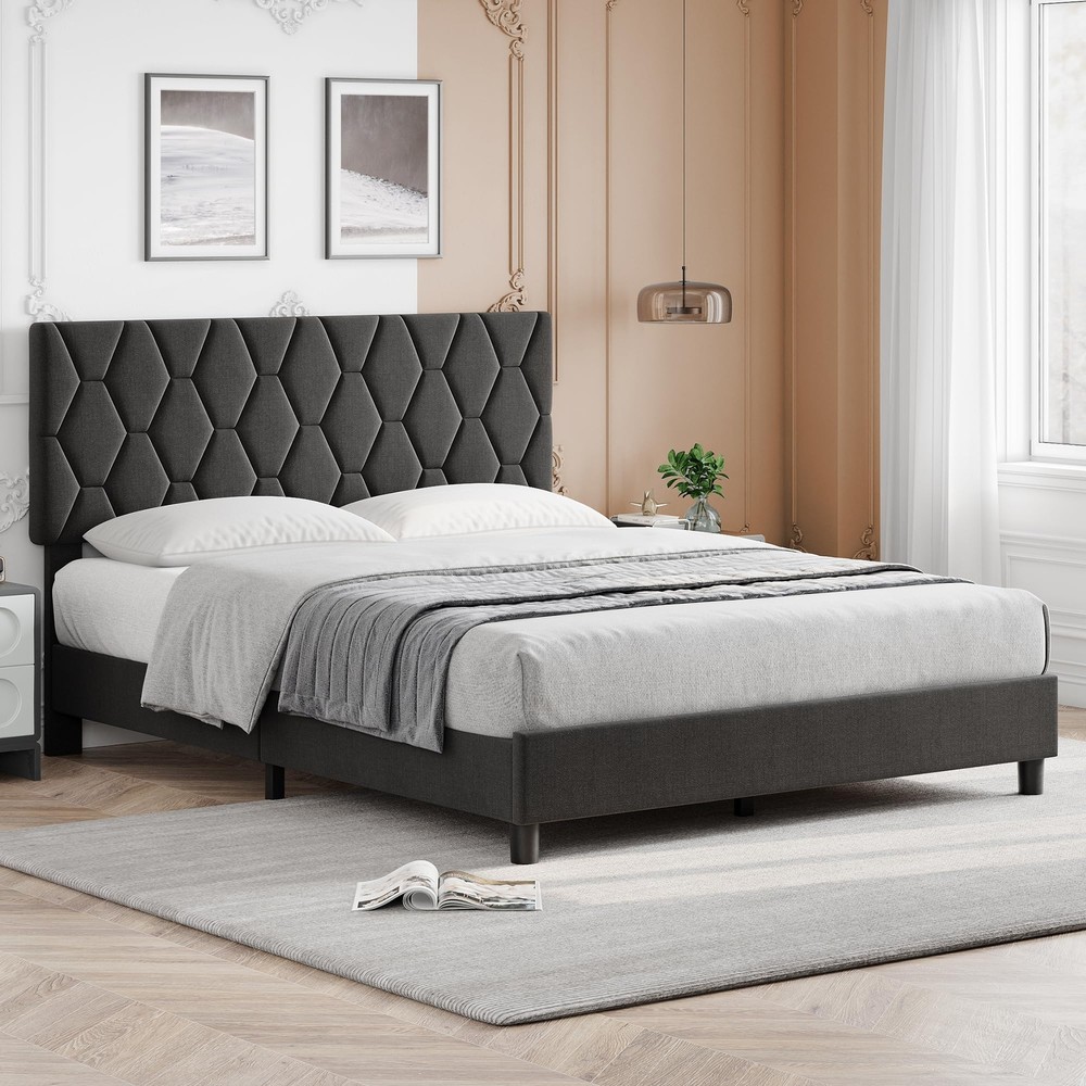 King/Queen/Full Size Bed Frame ,Modern Upholstered Headboard Platform Bed Frame