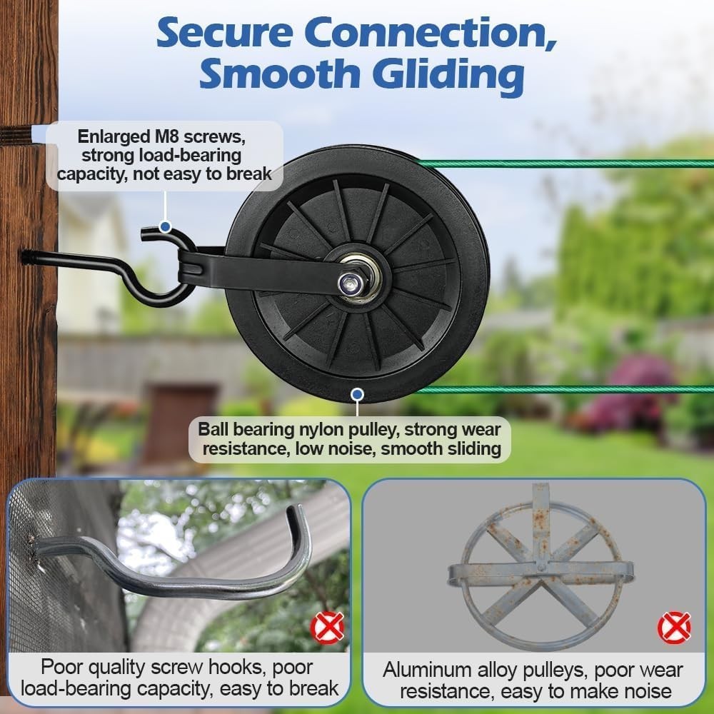 Outdoor Clothesline Kit, 150ft PVC Coated Galvanized Line with Pulley