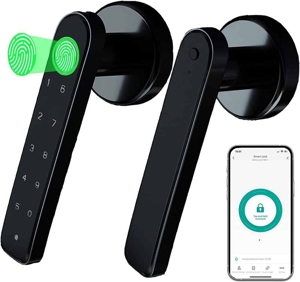 Fingerprint Smart Door Lock Biometric Door Lock Handle Bluetooth App Key Control