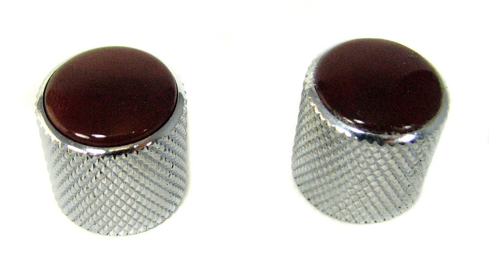 2-pack Chrome Dome Knobs with Red Agate Tops for Guitar/Cigar Box Guitar & more!
