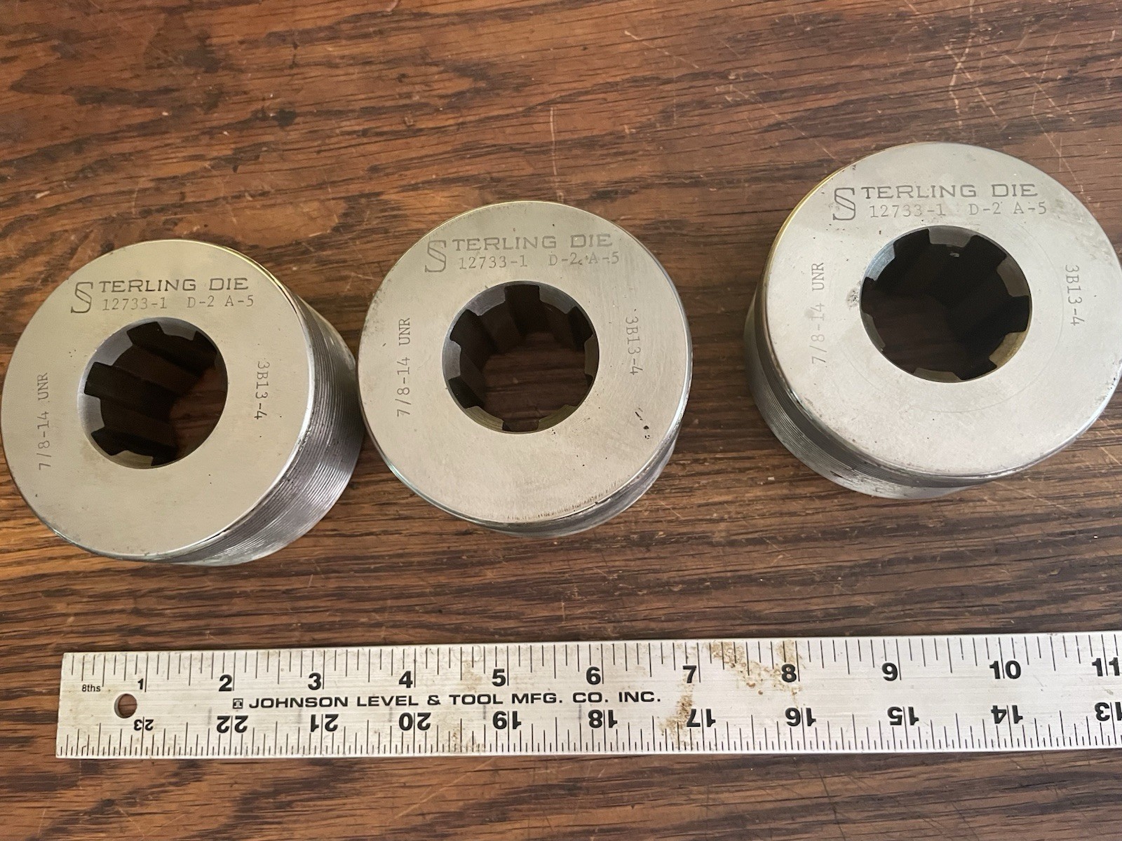 Set 3 Sterling Round Thread Rolling Dies 12733-1 D-2 A-5 7/8-14 UNR 3B13-4 Indus