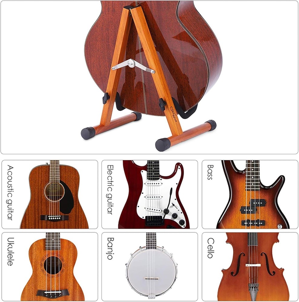 Folding Rosewood Guitar Stand - Lightweight & Versatile for Multiple Instruments