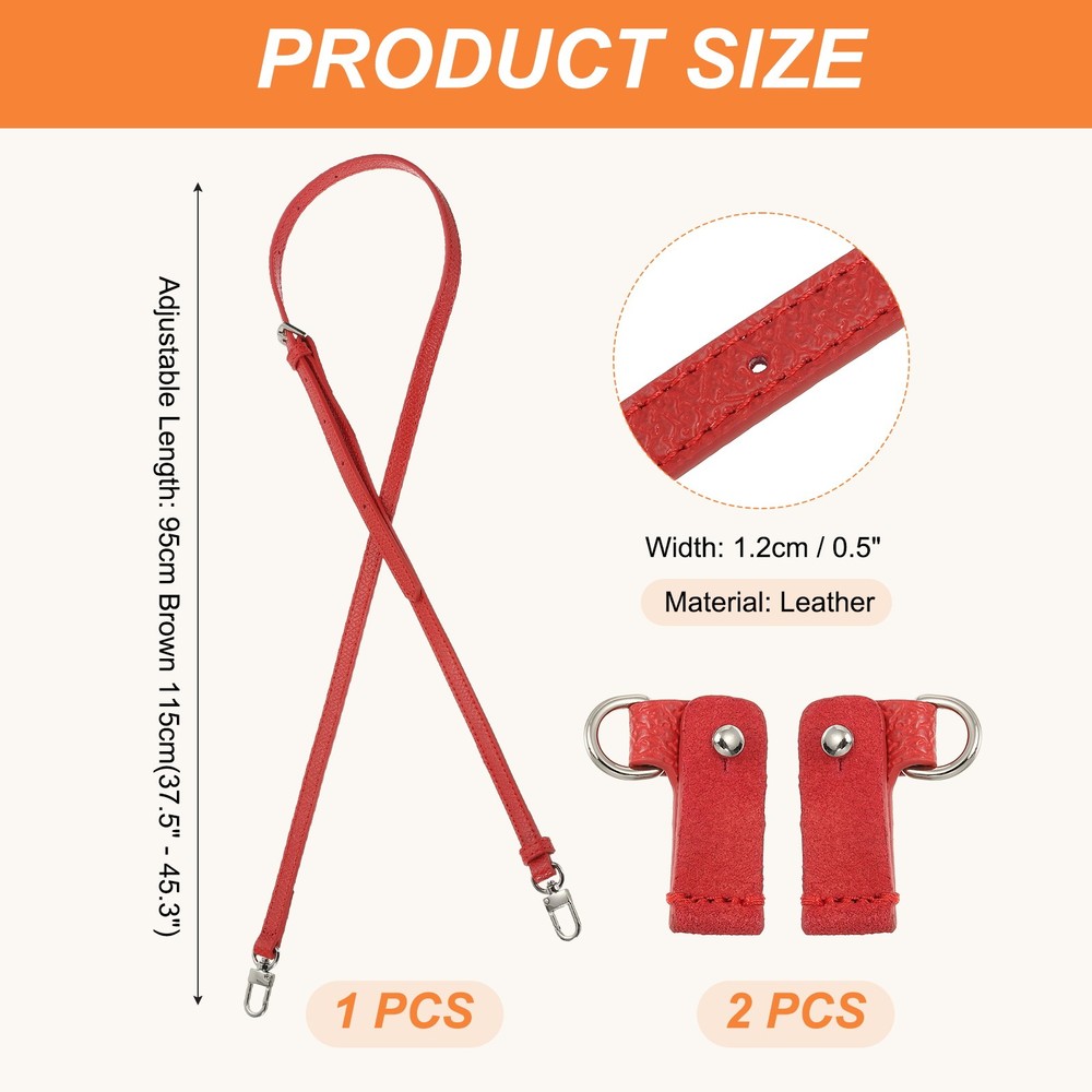 Adjustable Leather Shoulder Strap Purse Straps with Silver Clasp Red