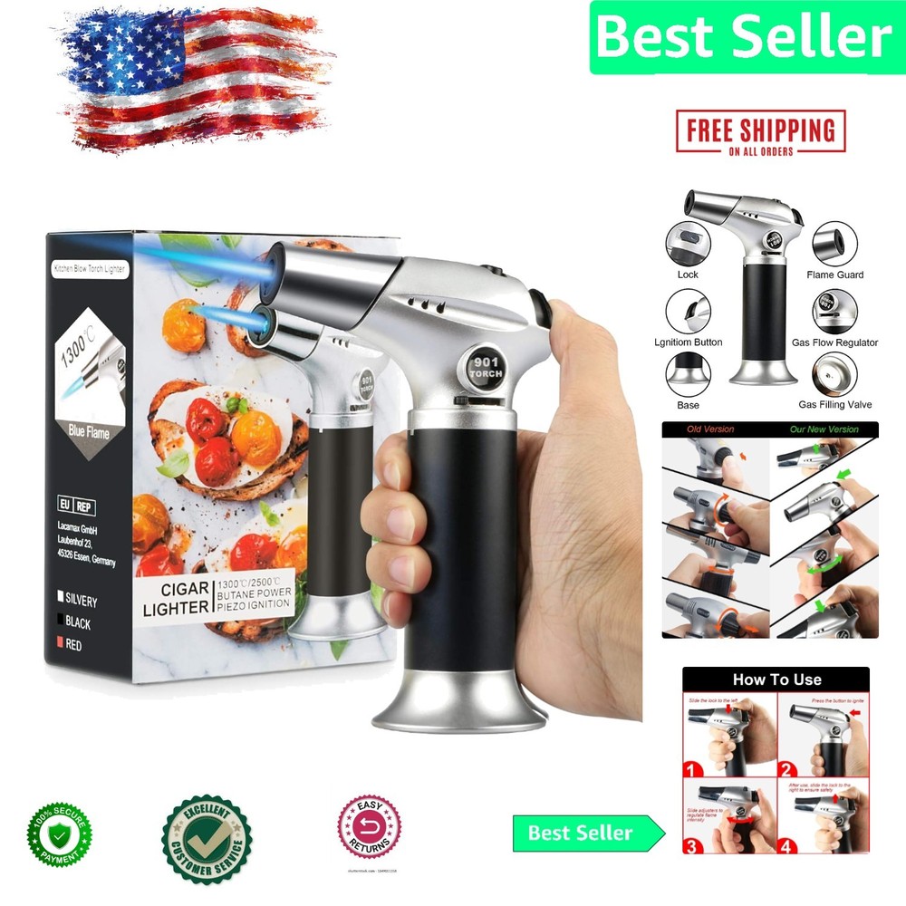 Refillable Kitchen Blow Torch with Adjustable Flame - Perfect for Baking & BBQ