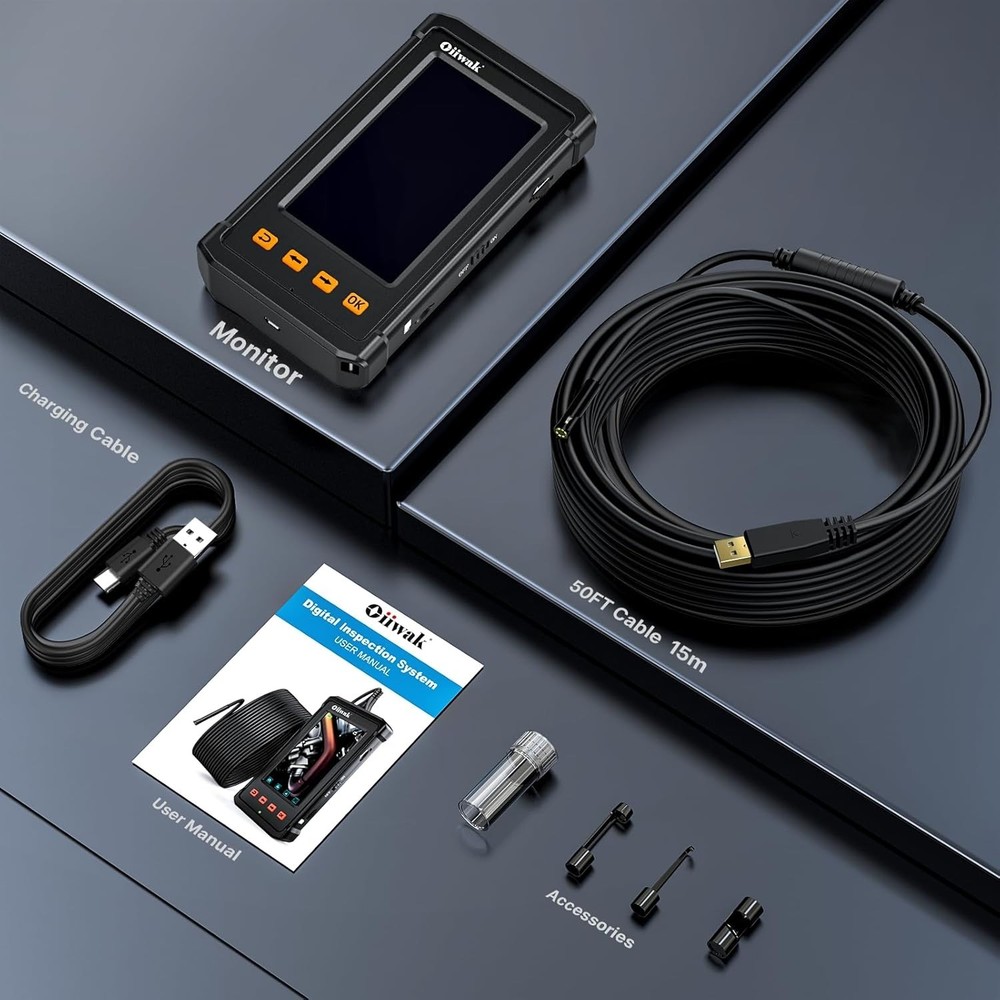 Professional 50FT Snake Borescope Camera - Waterproof with Built-in Lights