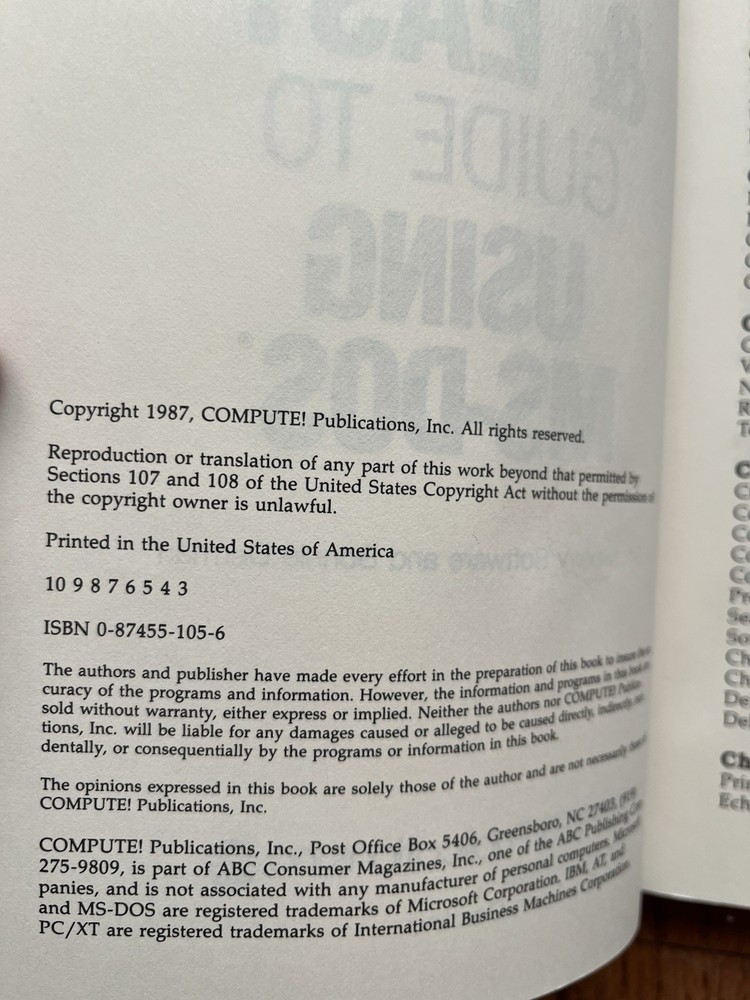 Compute’s Quick And Easy Guide To Using MS-DOS 1987 Vintage Software Computer