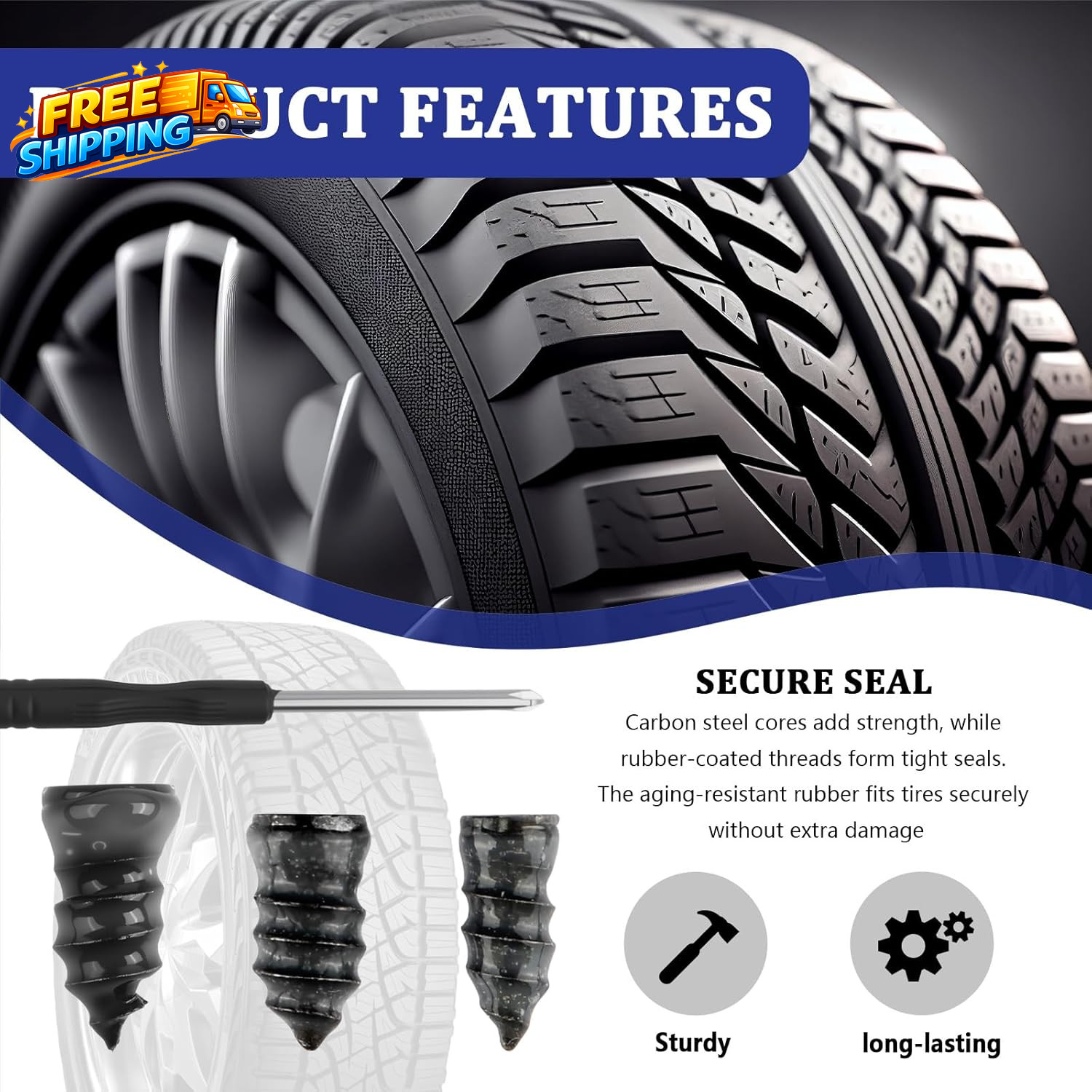 100PCS Screw Tire Plugs Kits with Screwdriver 3 Sizes Screw in Tires Plugs