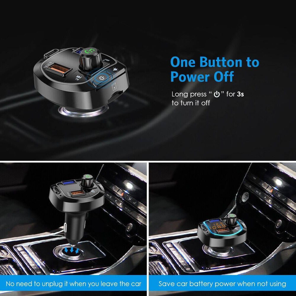 Bluetooth 5.0 Car Wireless FM Transmitter Adapter 3USB PD Charger AUX Hands-Free