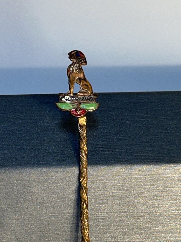 Antique Brass Champlevé Enamel Figural Sphinx Spoon Twisted Handle 19th