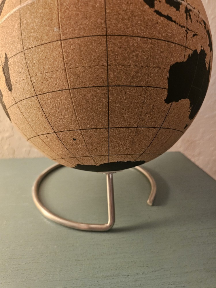 New/Old Stock Large Cork Globe, PushPin Design, Tabletop