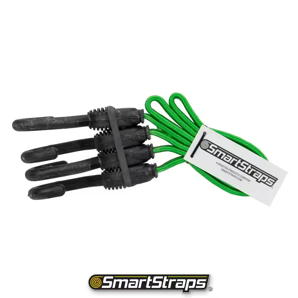 24 In. Green Flat Strap Bungee Cord with Hooks - 2 Pack