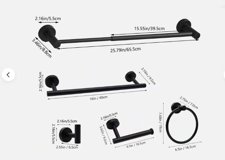 Matte Black Bathroom Hardware Set Extendable Towel Racks for Bathroom 5Pcs