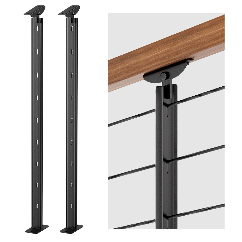 2Pack 36" Adjustable Stainless Steel Cable Railing Posts for Decks, Black