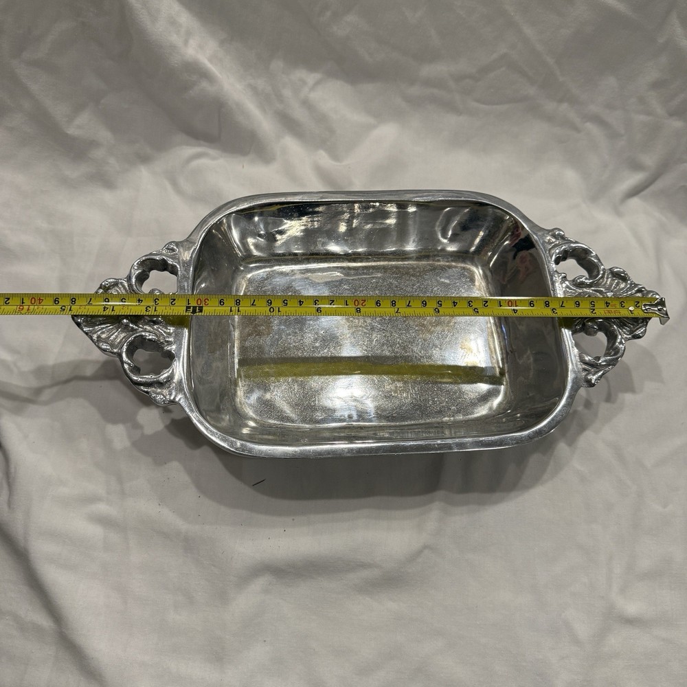 Vintage Silver Tone Serving Dish Ornate Handles Rectangular Vanity Tray 13”