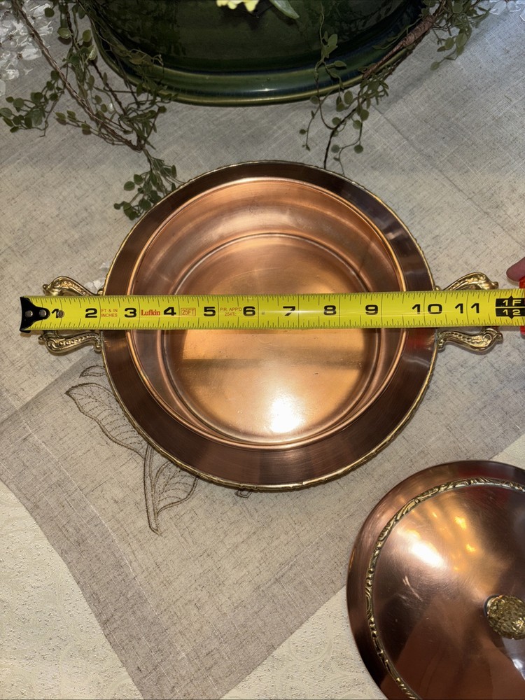 Solid Copper Serving Dish w/ Brass Pinecone Finial/Handles~Preowned