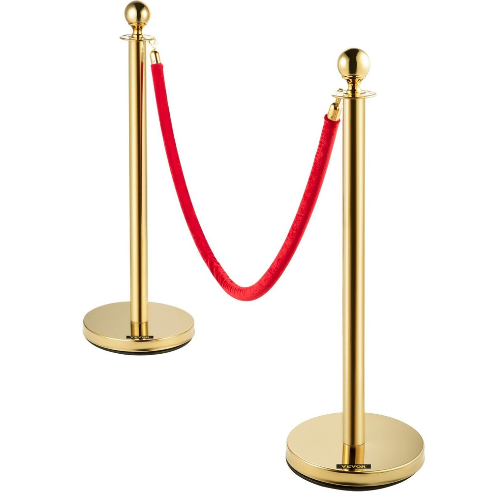 Gold 38in Line Control Post with 5ft Red Flannel Rope and Solid Base