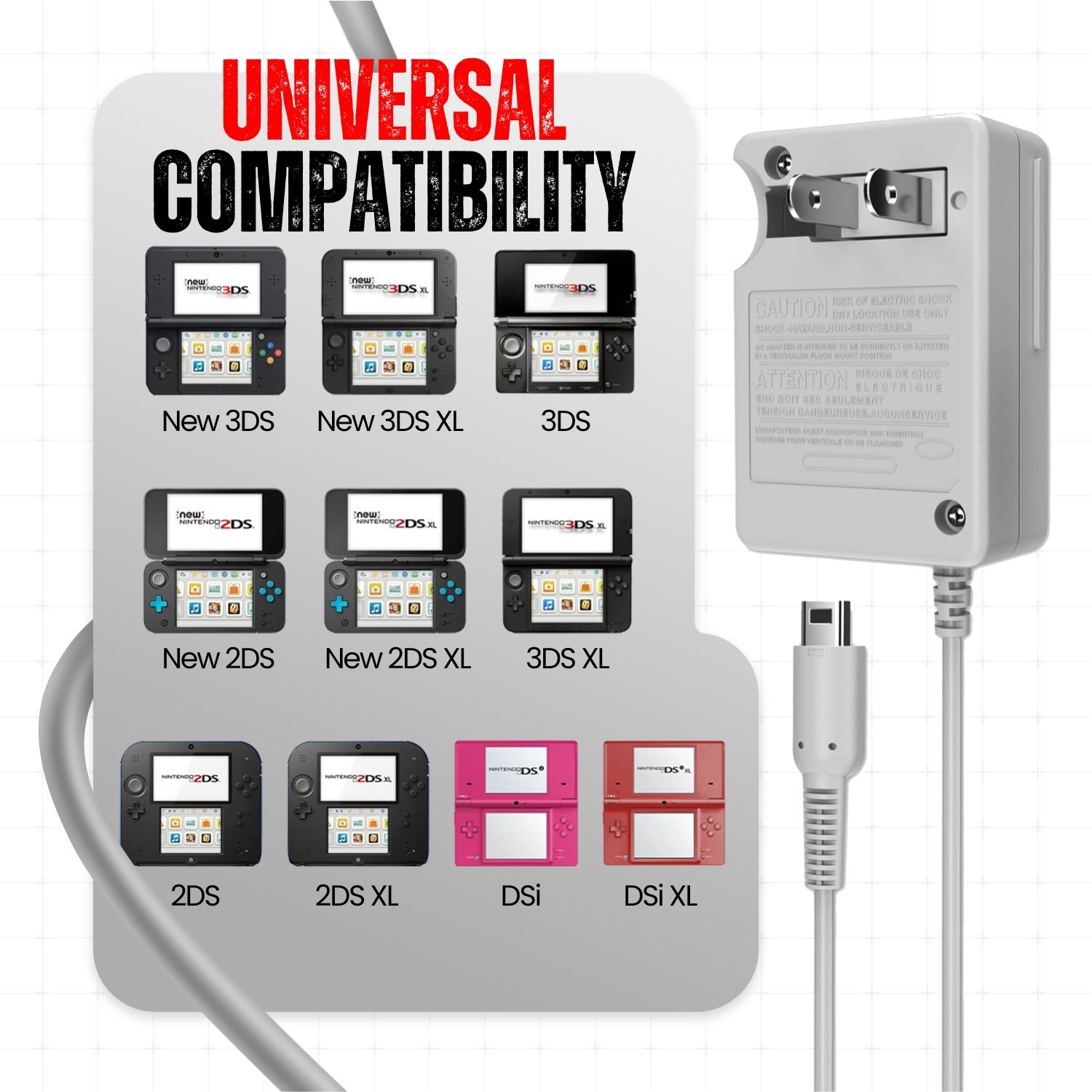 3DS AC Adapter Charger Power Supply for 3DS XL, 2DS, 2DS XL, DSi XL, Dsi Cord