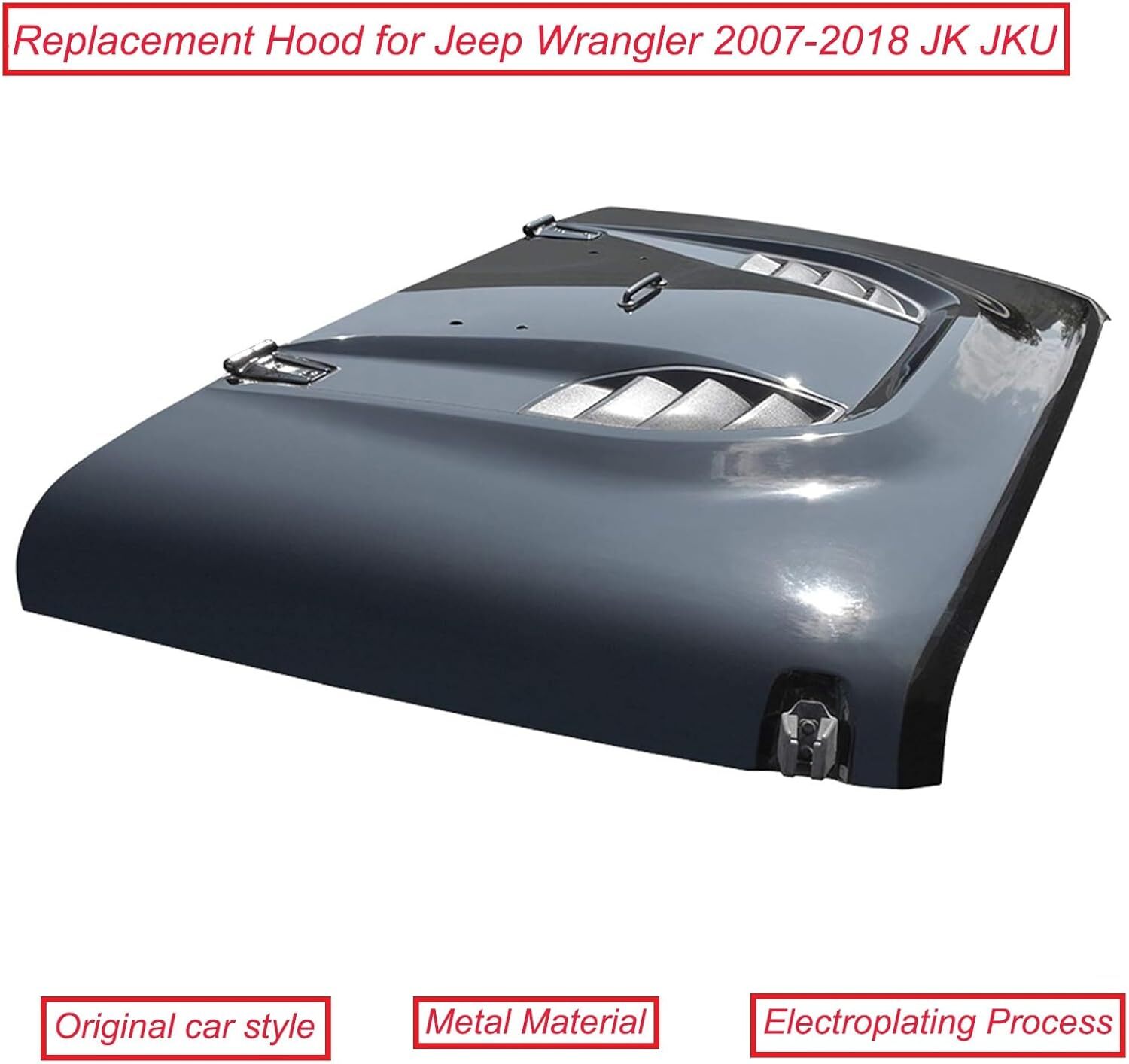 For Jeep Wrangler 2007-2018 JK JKU Black Steel Engine Hood Bonnet Panel Cover