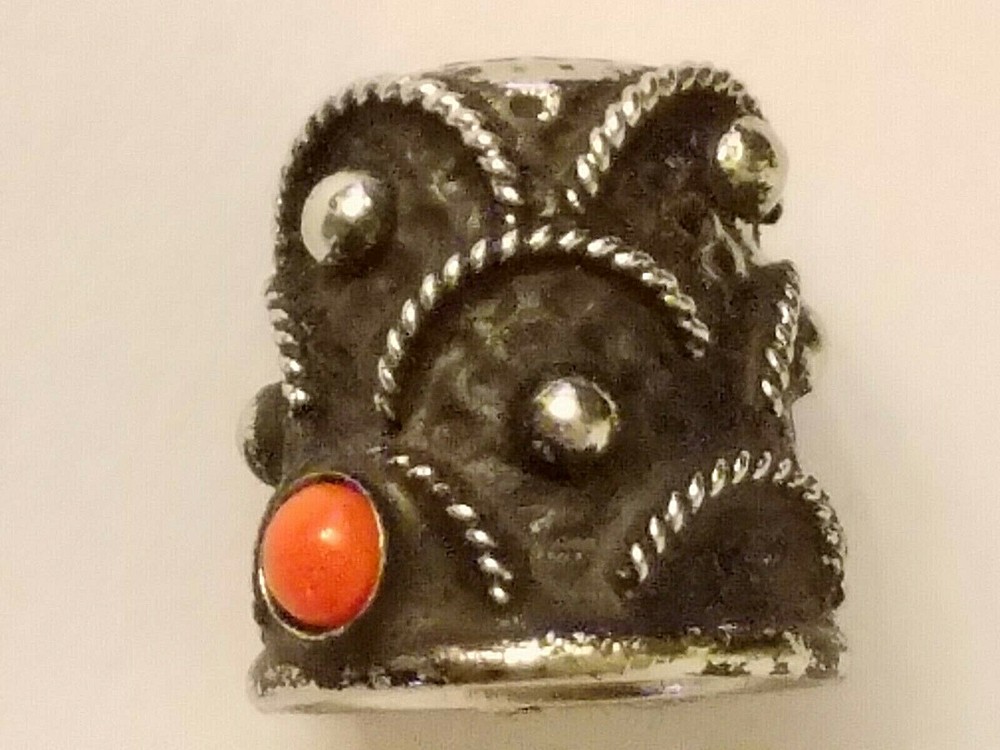 Unique black-silver thimble with coral