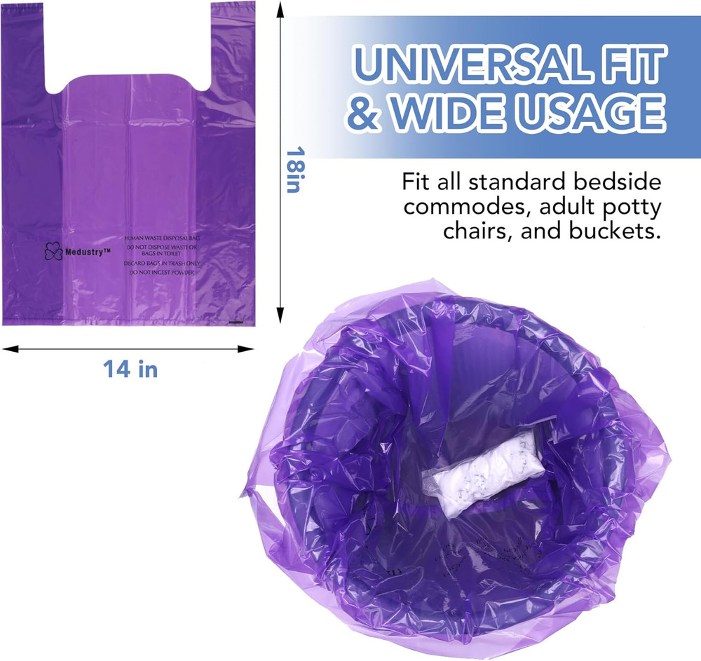 Commode Liners with Super Absorbent Pads - 60 Pack Disposable Bedside Commode Ba