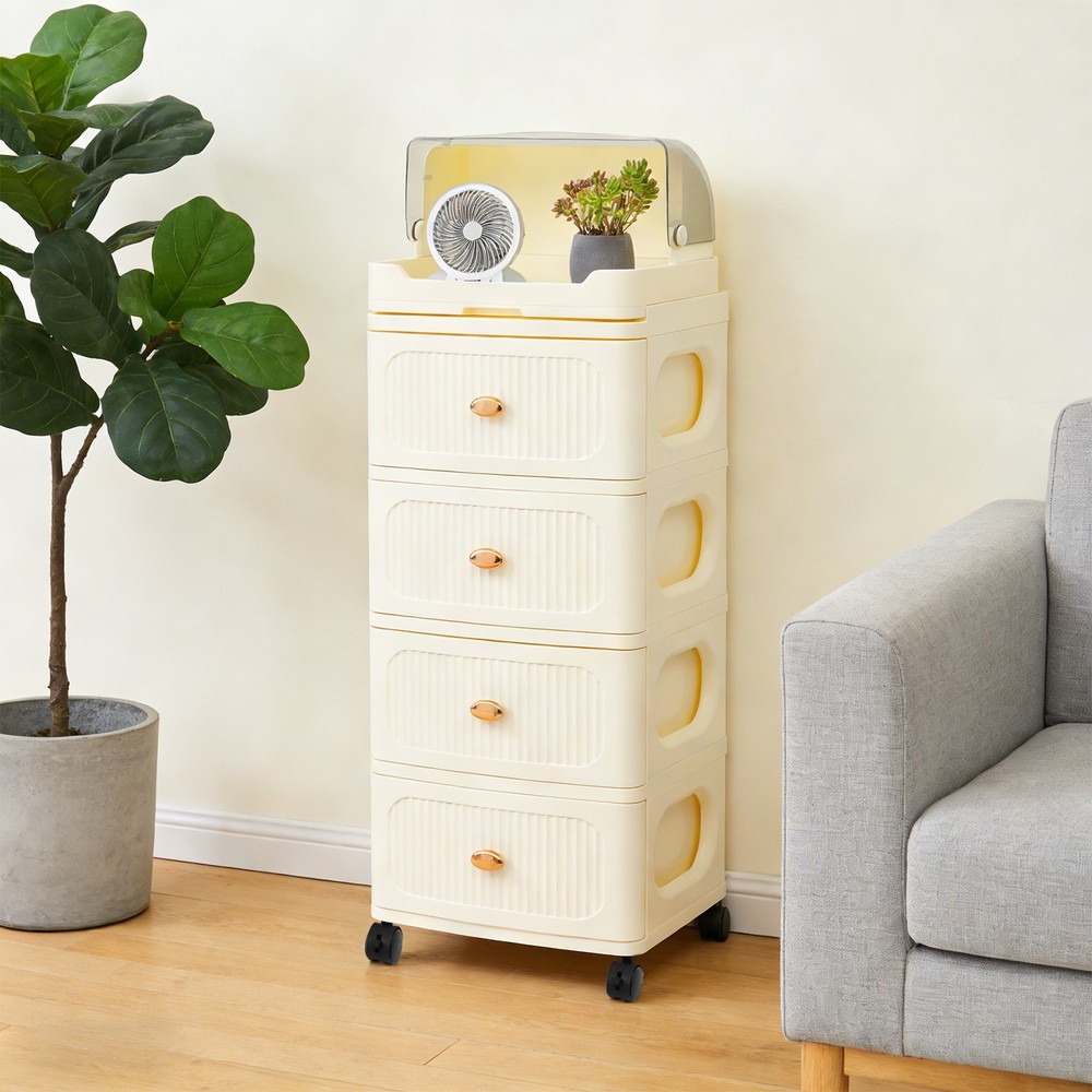 4-Tier Storage Rack, Rolling Storage Cabinet with 4 Drawers, Mobile Storage Orga