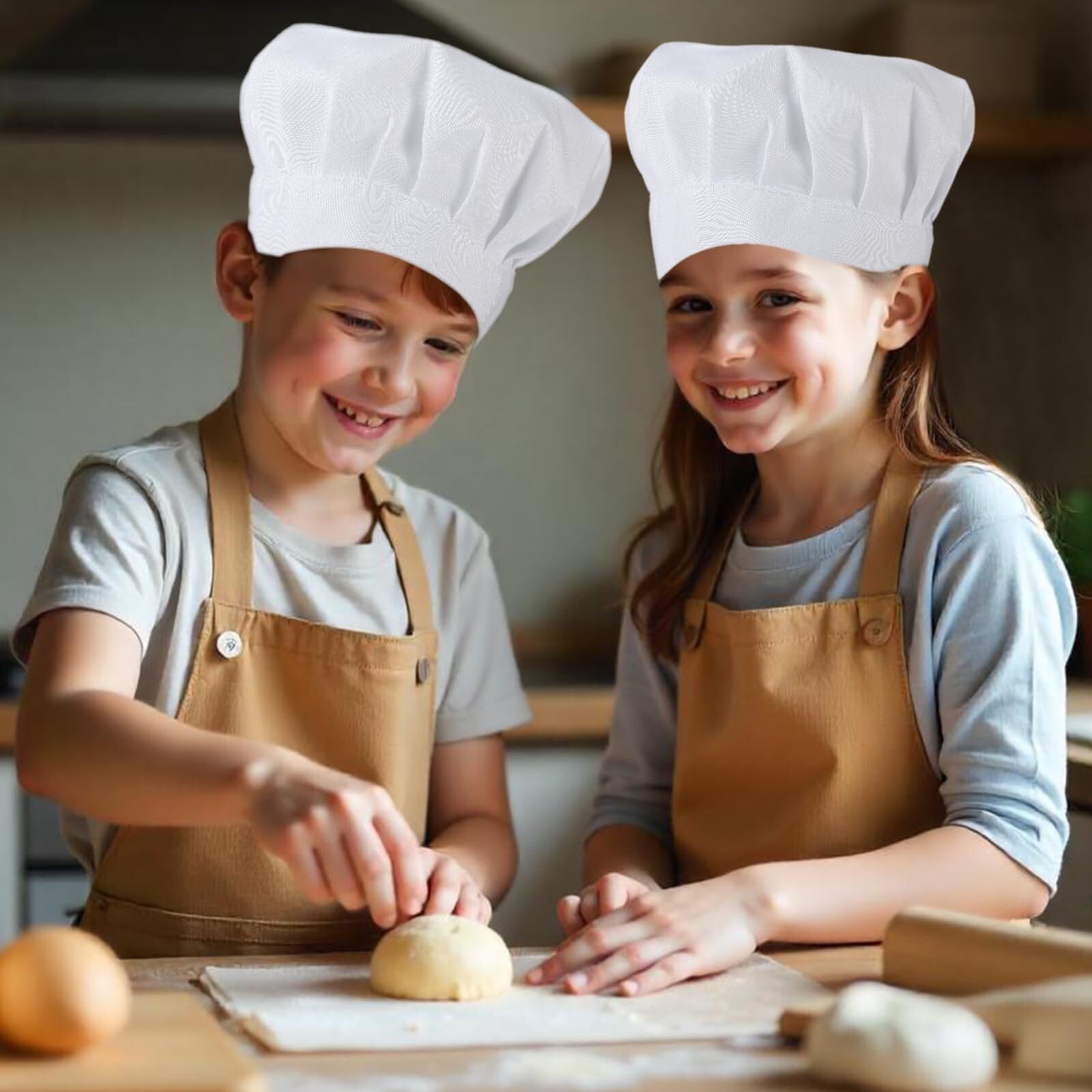 4 Pack Chef Hats for Kids,Adjustable Elastic White Kids Chef Hat,Cotton Polye...