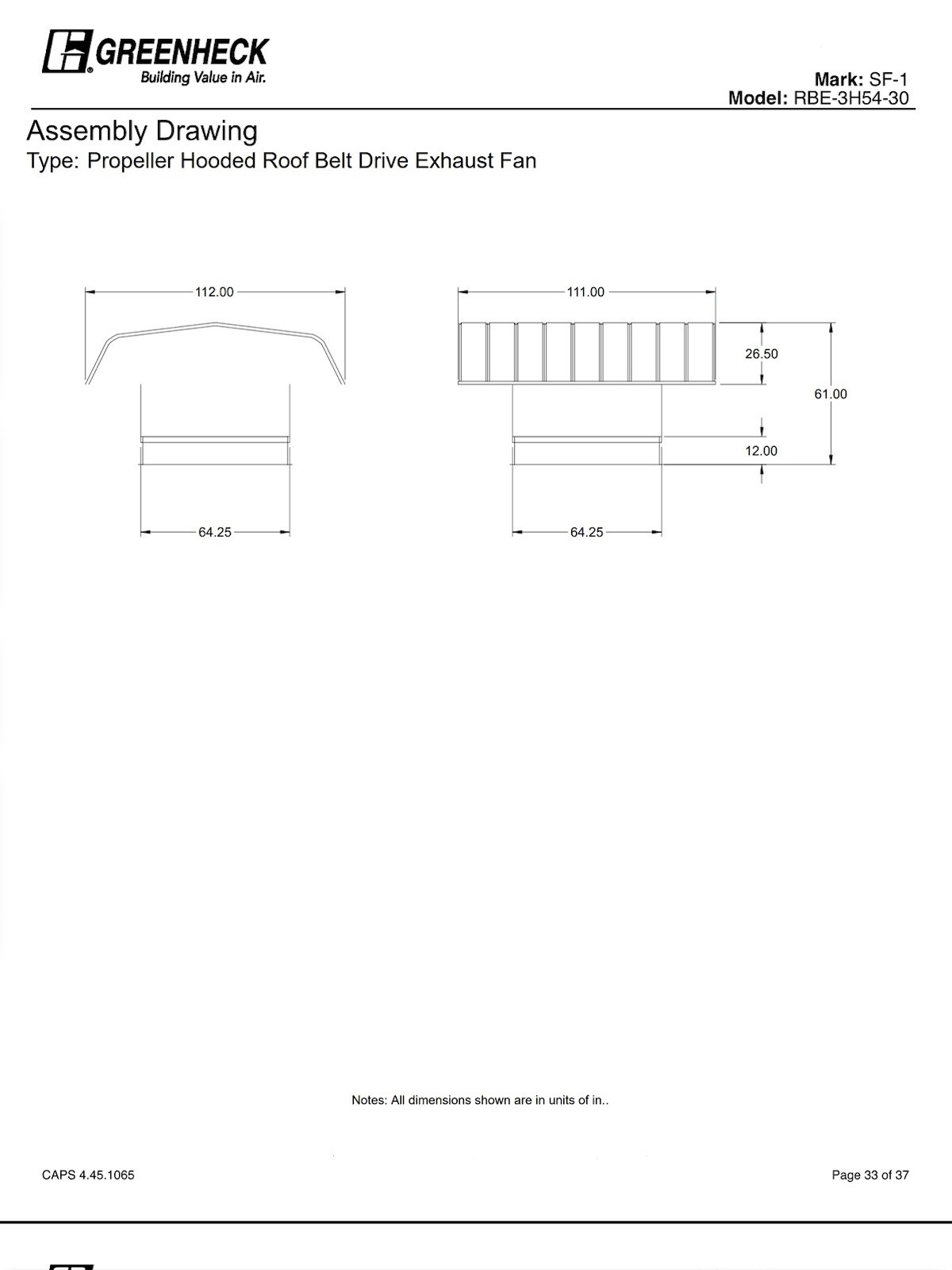 Greenheck RBE-3H54-30 Propeller Hooded Roof Belt Drive Upblast Fan w/ Damper