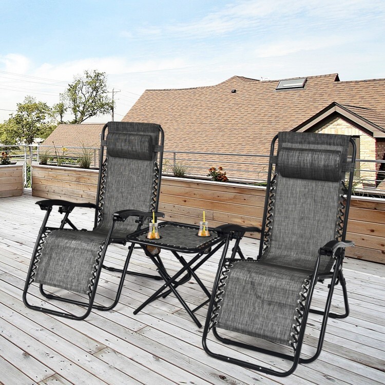 3 Pieces Folding Portable Zero Gravity Reclining Lounge Chairs & Side Table Set