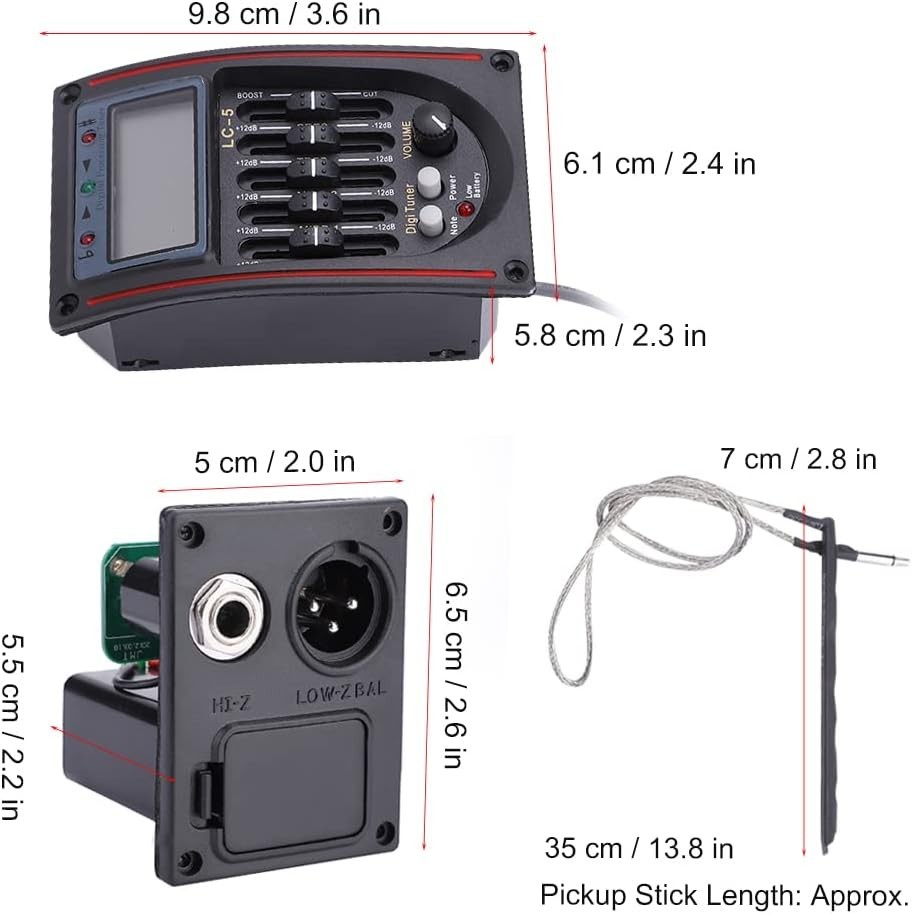 Acoustic Guitar Preamp with LCD and 5-Band Equalizer Functionality