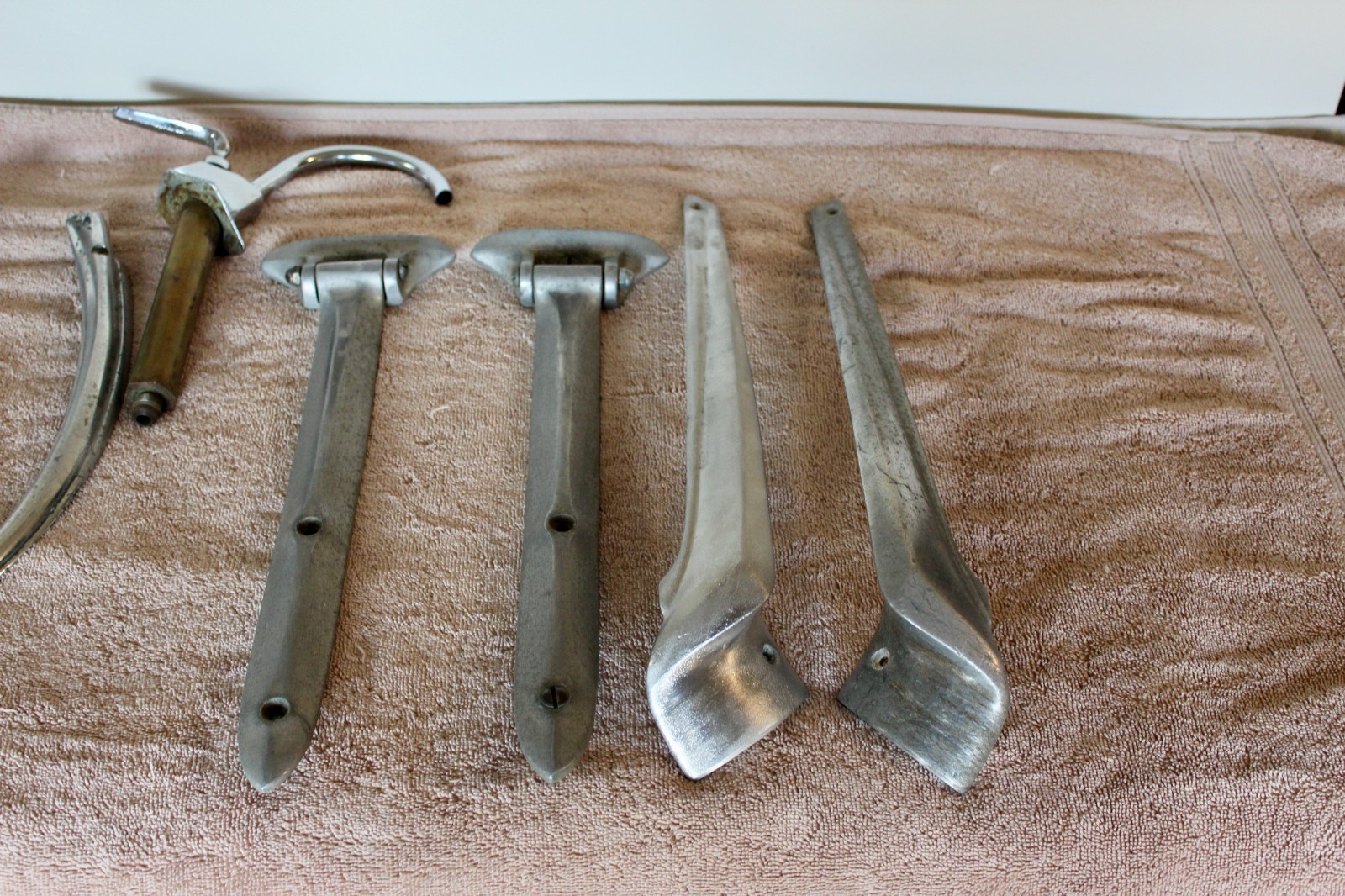 vintage aluminum boat parts cleats, trim, 20 piece lot
