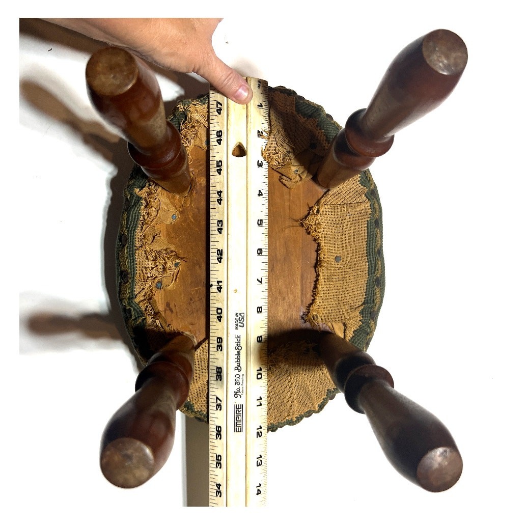 Vintage Needlepoint Footstool Floral Embroidery Wood Legs Oval Small Stool Read