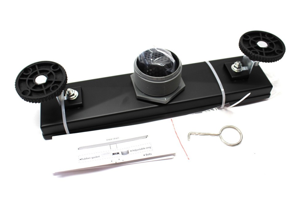 Linear Shower Drain 12 Inch Rectangular, Removable Quadrato Pattern SS Grate BLK