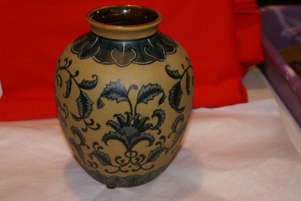Handcrafted Pottery STONEWARE Vase 8"H GLAZED INSIDE ROUGH TEXTURE OUTSIDE